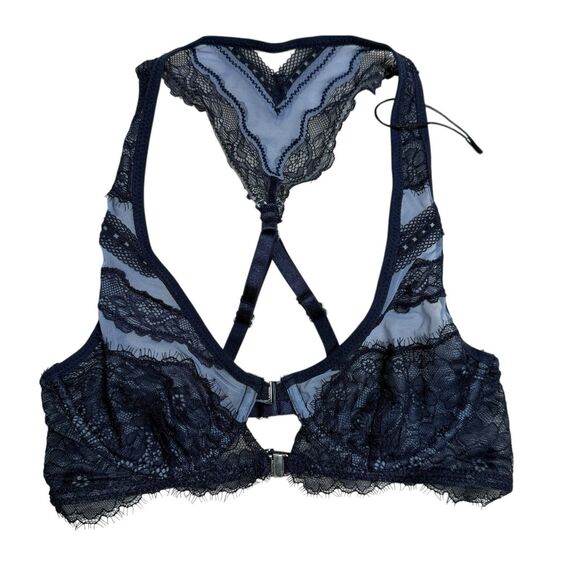 Thistle and Spire Bra Womens 32B Blue Denim Racerback Lace Festival Boudoir Sexy - Picture 1 of 5